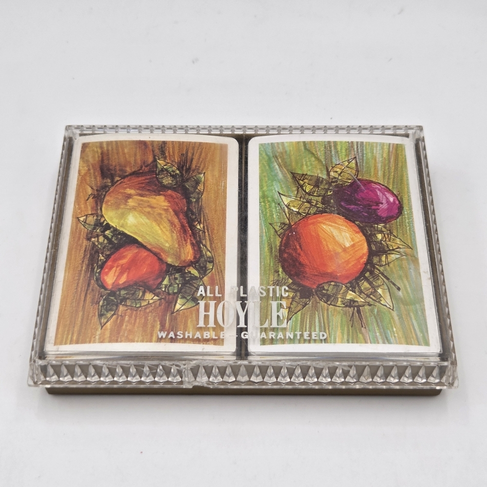 Vintage Hoyle Stancraft Washable Playing Cards In Case Fruit Pear Orange Plum